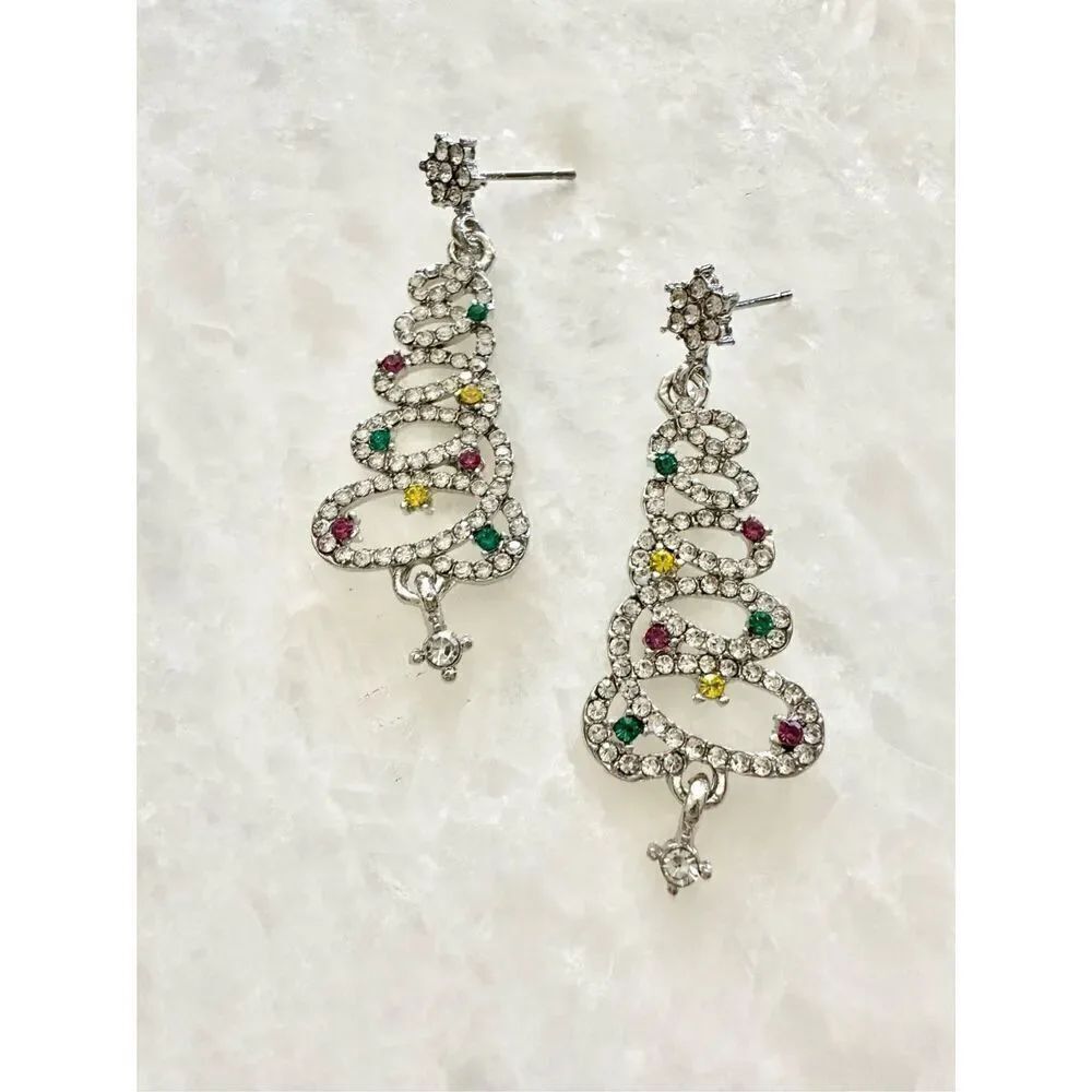 Cubic zirconia dangle Christmas tree earrings 